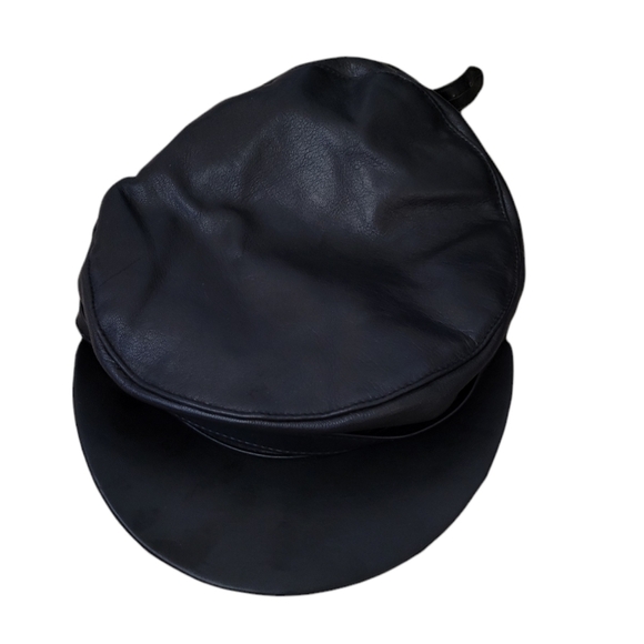 Vintage - Black Leather Moto Cap with Silver Studs - Picture 3 of 4